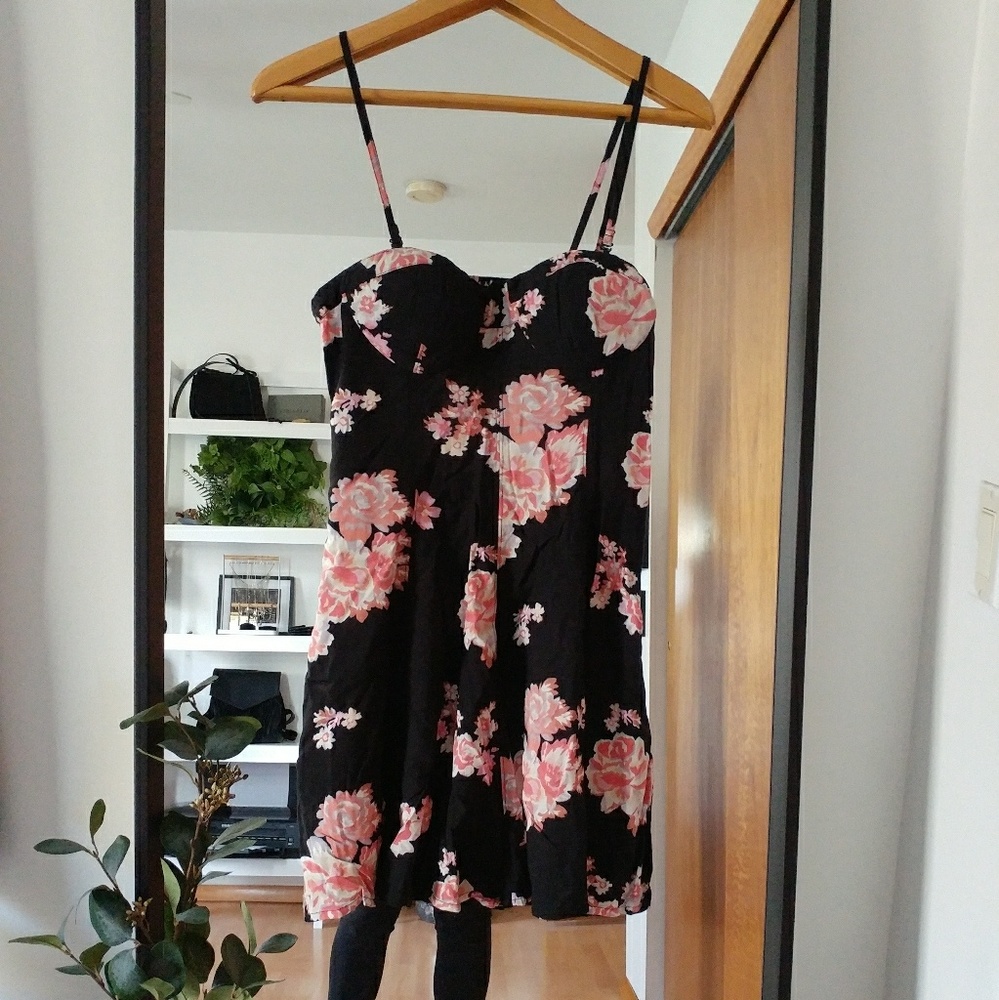 Black and pink floral skater dress
